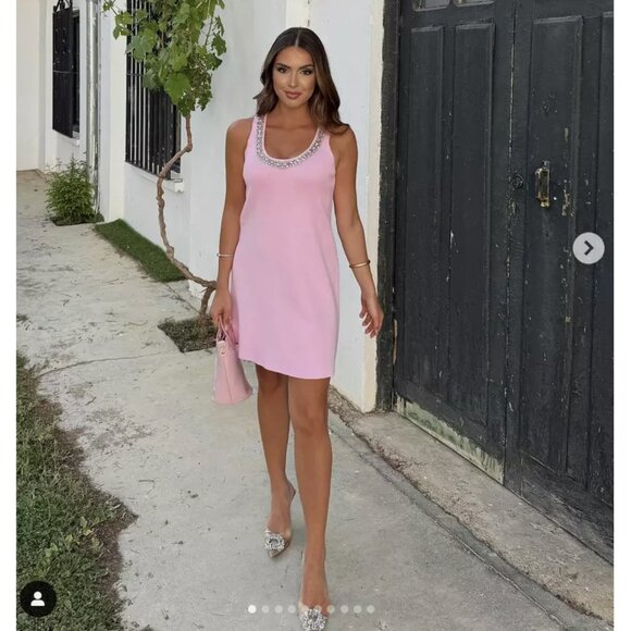 ZARA NEW WOMAN Jewel PLAIN KNIT MINI DRESS WITH Rhinestone PINK S L 5755/025 - Picture 3 of 12